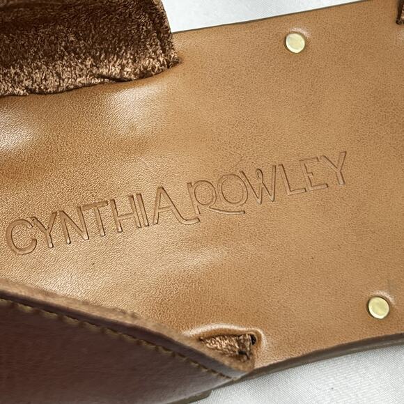 Cynthia Rowley Fiona Cognac 9.5 M Vegan Leather Cross Strap Slip On Sandals - Picture 6 of 8